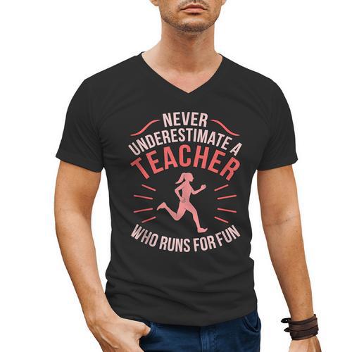 Teacher Who Runs Half Marathon Runner Running Lover Graphic Men's V-Neck T-Shirt - teacherstshirts.com AU