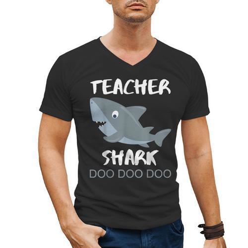 Teacher Shark Shirt Christmas Idea For Him Her Men's V-Neck T-Shirt - teacherstshirts.com AU