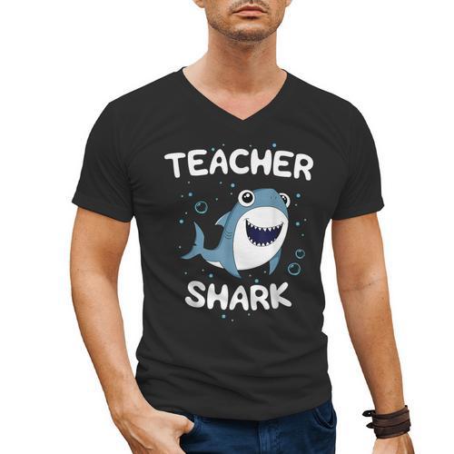 Teacher Shark Teaching Back To School Kindergarten Men's V-Neck T-Shirt - teacherstshirts.com CA
