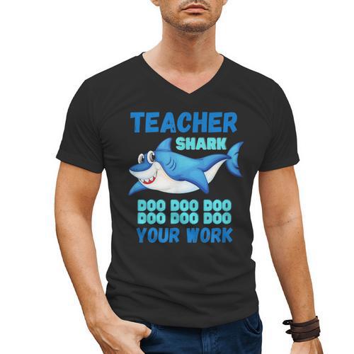 Teacher Shark Do Your Work Men's V-Neck T-Shirt - teacherstshirts.com DE
