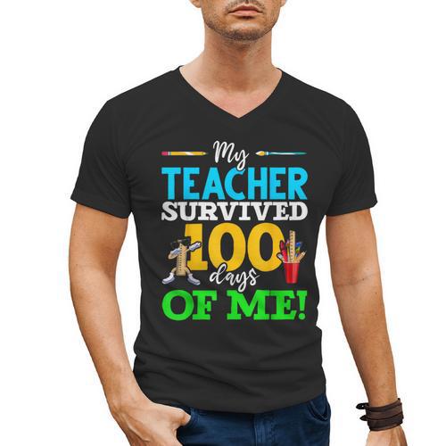 My Teacher Survived 100 Days Of Me Dab 100 Days Of School For Men Women Kids Men's V-Neck T-Shirt - teacherstshirts.com DE