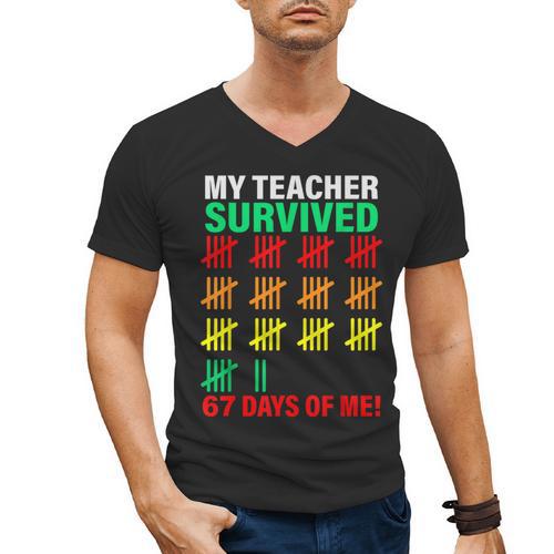 My Teacher Survived 67 Days Of Me School Kids Costume Men's V-Neck T-Shirt - teacherstshirts.com CA