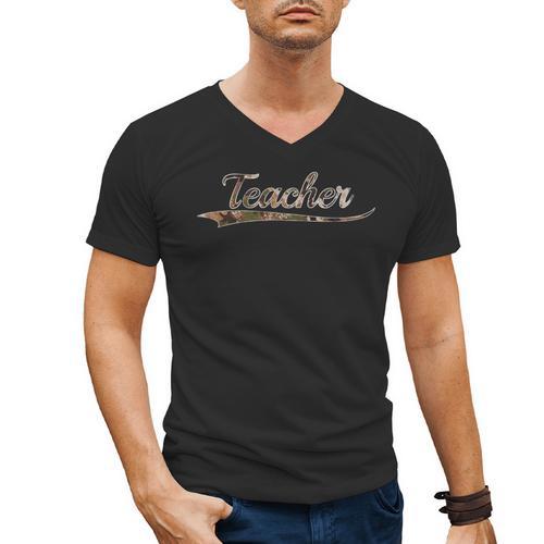 Teacher Teaching Camouflage Vintage Inspired Distressed Camo For Men Women Men's V-Neck T-Shirt - teacherstshirts.com
