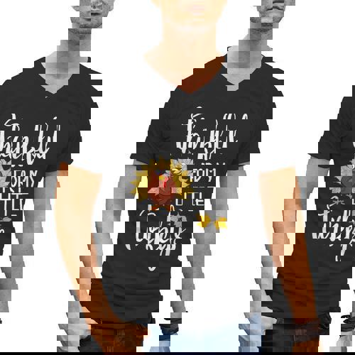 Teachers Thanksgiving Thankful For My Little Turkeys Men&#x27;s V-Neck T-Shirt - teacherstshirts.com