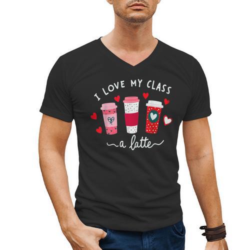 Teachers Valentine Day I Love My Class A Latte Coffee Women Men's V-Neck T-Shirt - teacherstshirts.com DE