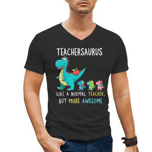 Teachersaurus Like A Normal Teacher But More Awesome Men's V-Neck T-Shirt - teacherstshirts.com AU