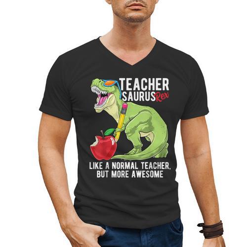Teachersaurus Rex Dinosaur Like A Normal Teacher Saurus Men's V-Neck T-Shirt - teacherstshirts.com UK
