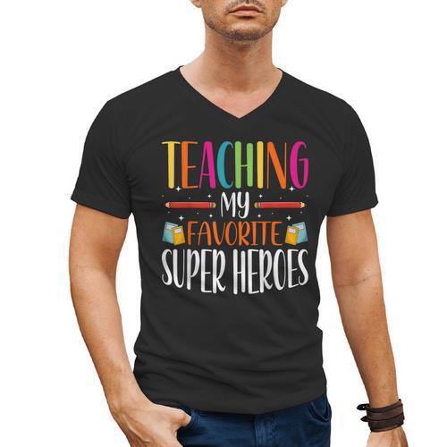 Teaching My Favorite Superheros Men Women SPED Teacher Men's V-Neck T-Shirt - teacherstshirts.com DE