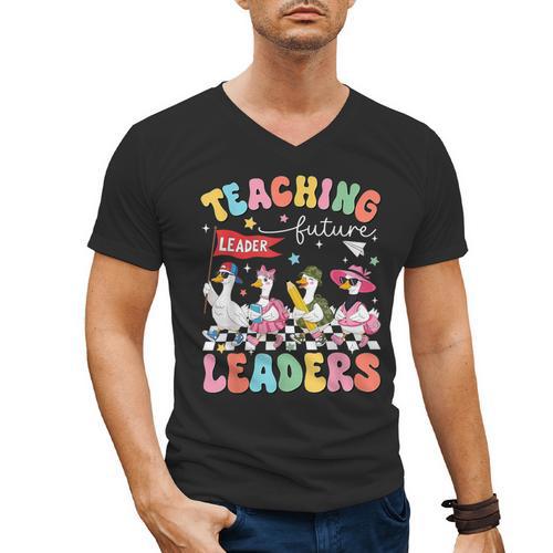Teaching Future Leaders Groovy Teacher Back To School Men's V-Neck T-Shirt - teacherstshirts.com CA