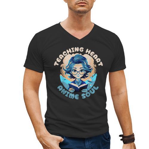 Teaching Heart Anime Soul Teacher Otaku Manga Men's V-Neck T-Shirt - teacherstshirts.com CA