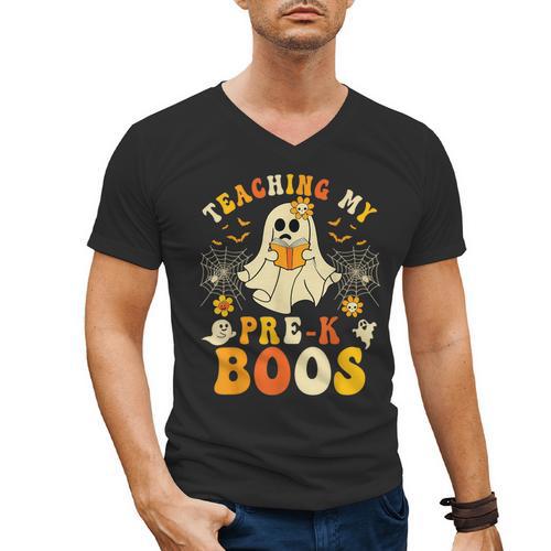 Teaching My Pre-K Boos Crew Teachers Halloween Ghost Men's V-Neck T-Shirt - teacherstshirts.com AU