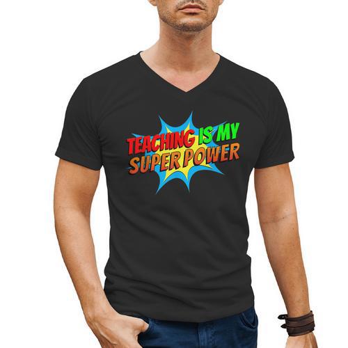Teaching Is My Superpower Comic Back To School Teacher Men's V-Neck T-Shirt - teacherstshirts.com DE