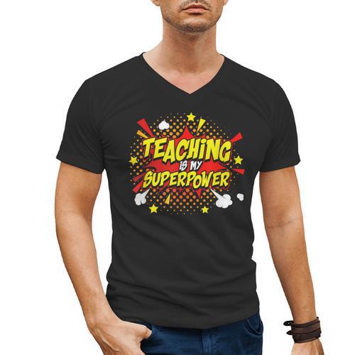 Teaching Is My Superpower Retro Comic Teacher Men's V-Neck T-Shirt - teacherstshirts.com DE