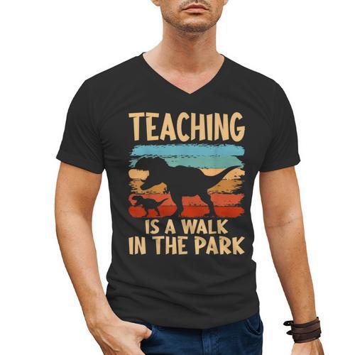 Teaching Is a Walk In Park Dinosaur Teacher Men's V-Neck T-Shirt - teacherstshirts.com