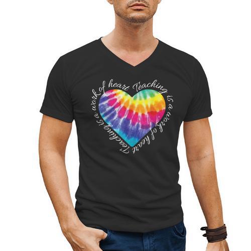Teaching Is a Work Of Heart Tie Dye Hippie For Teacher For Men Women Girls Kids Men's V-Neck T-Shirt - teacherstshirts.com DE