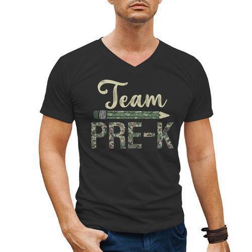 Team Pre-K Camo Pre-K Teacher Camouflage Men's V-Neck T-Shirt - teacherstshirts.com UK