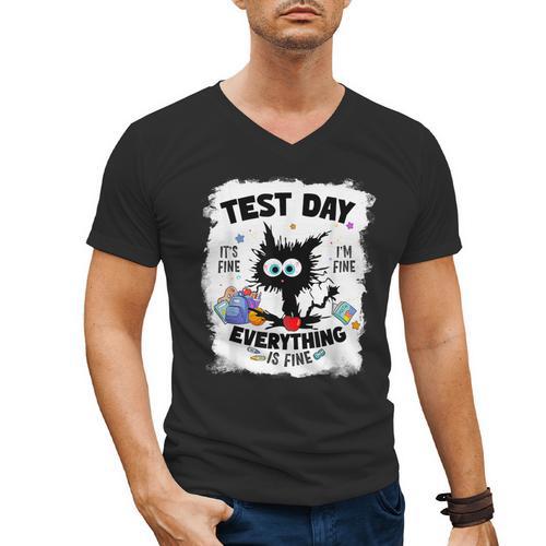 Test Day Stressed Cat Teacher Student Kids Testing Day Men's V-Neck T-Shirt - teacherstshirts.com DE
