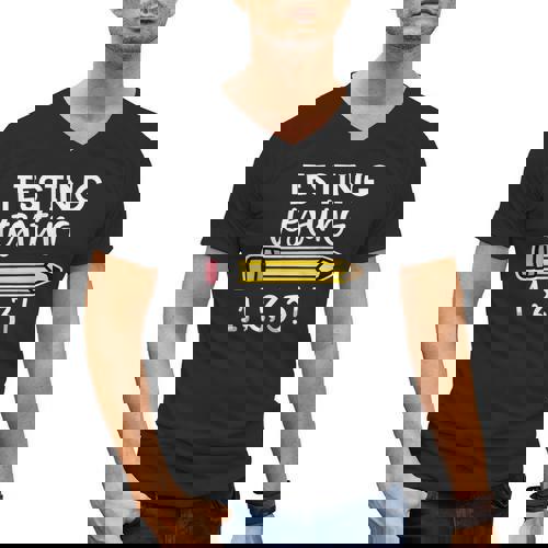 Testing Testing 123 Cute Test Day School Teacher Exam For Men Women Girls Kids Men&#x27;s V-Neck T-Shirt - teacherstshirts.com