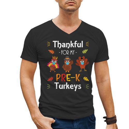 Thankful For My Prek Turkeys In Masks Thanksgiving Teacher For Men Women Men's V-Neck T-Shirt - teacherstshirts.com