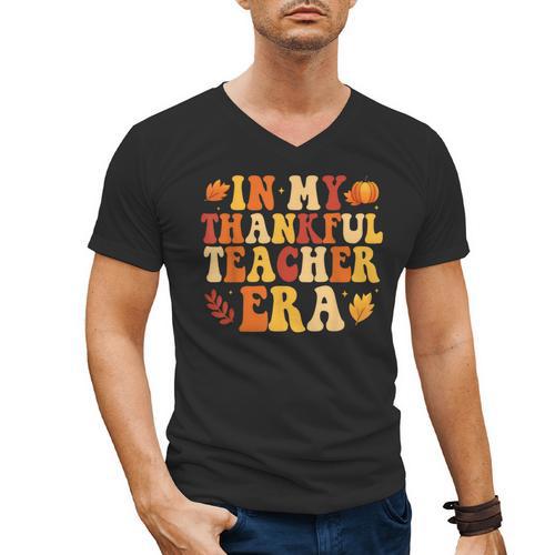 In My Thankful Teacher Era Autumn Thanksgiving Fall Season Men's V-Neck T-Shirt - teacherstshirts.com AU