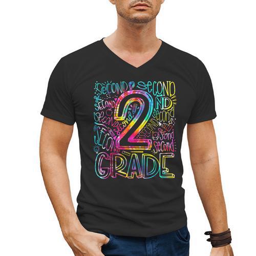 Tie Dye 2nd Grade Typography Team Second Grade Teacher Men's V-Neck T-Shirt - teacherstshirts.com DE