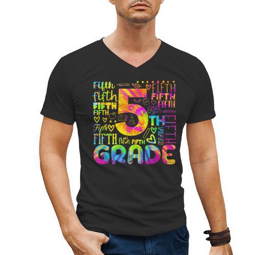 Tie Dye 5th Grade Typography Team Fifth Grade Teacher For Men Women Girls Kids Men's V-Neck T-Shirt - teacherstshirts.com CA