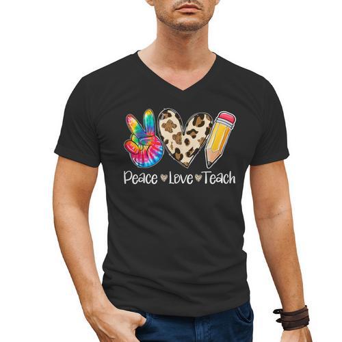 Tie Dye Hippie Peace Love Teach Teacher Appreciation Men's V-Neck T-Shirt - teacherstshirts.com CA
