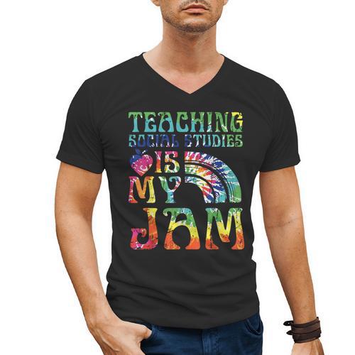 Tie Dye Teaching Social Studies Is My Jam Sunglasses Teacher Men's V-Neck T-Shirt - teacherstshirts.com AU