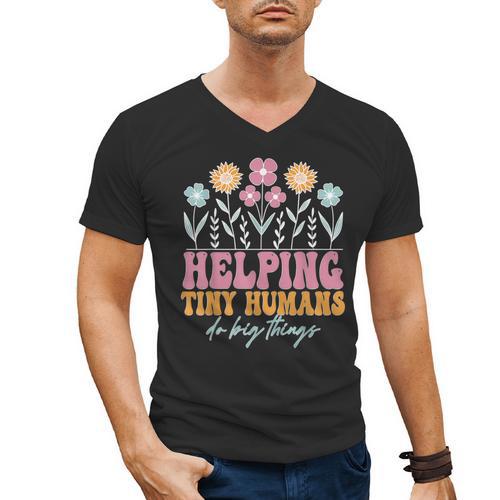 Tiny People Help Do Big Things Nursery Teacher Men's V-Neck T-Shirt - teacherstshirts.com AU