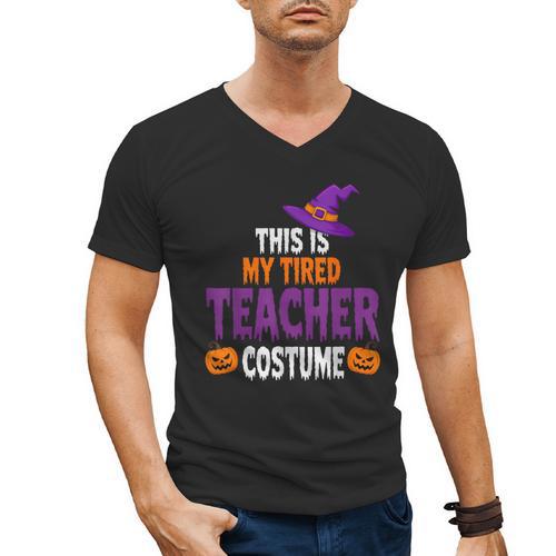 Tired Teacher Costume For Halloween Teachers Men's V-Neck T-Shirt - teacherstshirts.com