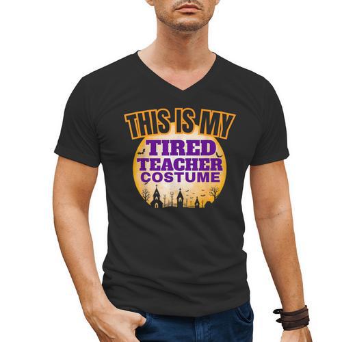 This Is My Tired Teacher Costume Halloween Teachers Men's V-Neck T-Shirt - teacherstshirts.com CA