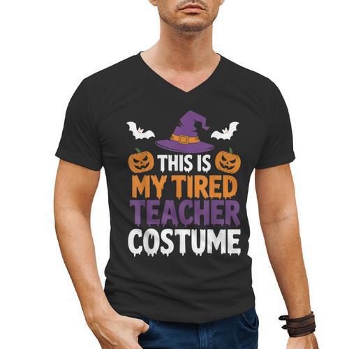 Tired Teacher Costume For Humor Halloween Men's V-Neck T-Shirt - teacherstshirts.com