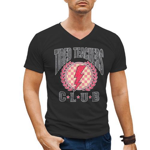 Tired Teachers Club Study Lover School Apparel Men's V-Neck T-Shirt - teacherstshirts.com DE