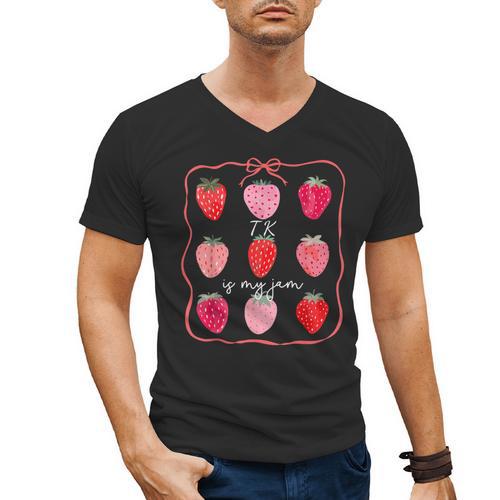TK Is My Jam Transitional Kindergarten TK Teacher Strawberry Men's V-Neck T-Shirt - teacherstshirts.com UK