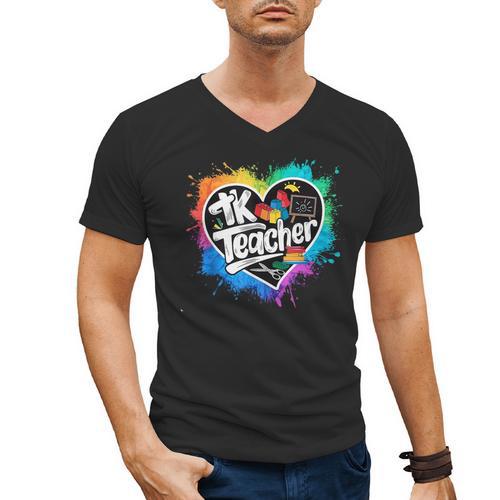 TK Teacher Transitional Kindergarten Heart Back To School Men's V-Neck T-Shirt - teacherstshirts.com
