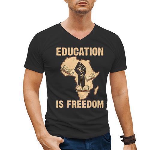 History Education Is Freedom African Map Black Teacher Men's V-Neck T-Shirt - teacherstshirts.com DE