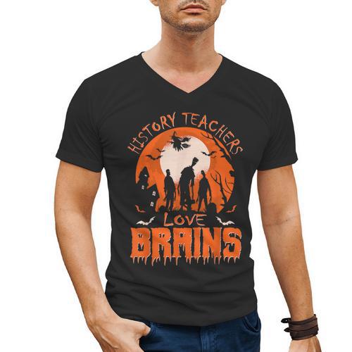 History Teachers Love Brains Halloween Teacher For Men Women Men's V-Neck T-Shirt - teacherstshirts.com UK