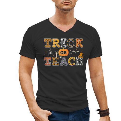 Trick Or Teach Funny School Teacher Halloween Costume Men's V-Neck T-Shirt - teacherstshirts.com CA