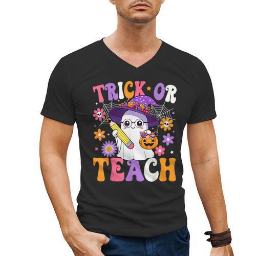 Trick Or Teach Teacher Ghost Teaching Fun Halloween Teacher Men's V-Neck T-Shirt - teacherstshirts.com DE