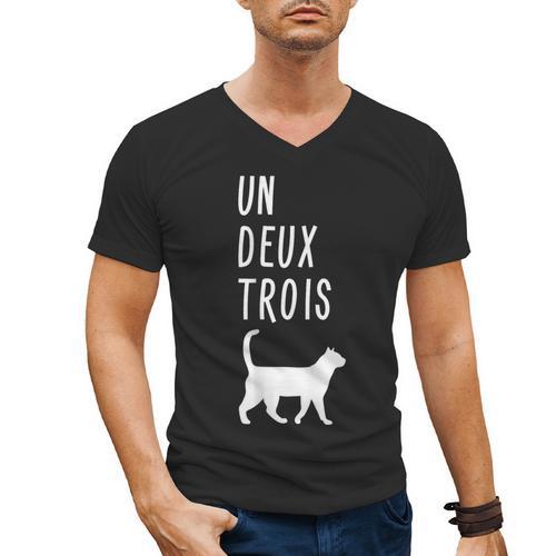 Un Deux Trois Cat Shirt French Teacher Men's V-Neck T-Shirt - teacherstshirts.com AU