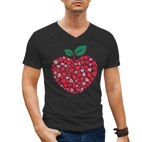 Valentines Day Teacher Hearts Apple Love Teach Women Men Men's V-Neck T-Shirt - teacherstshirts.com
