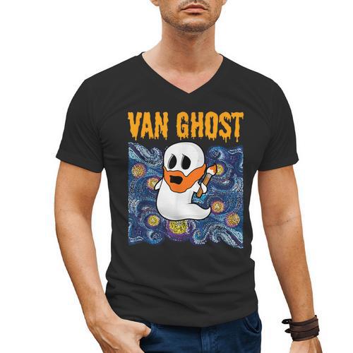 Van Ghost Art Teacher Halloween Van Gogh Starry Night Men's V-Neck T-Shirt - teacherstshirts.com UK
