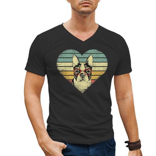 Vintage American Boston Terrier Lovers Valentine's Day Men's V-Neck T-Shirt - Bostonterriersmerch.com