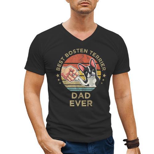 Vintage Best Boston Terrier Dad Ever Dog Father Father's Day Men Girls Kids Men's V-Neck T-Shirt - Bostonterriersmerch.com