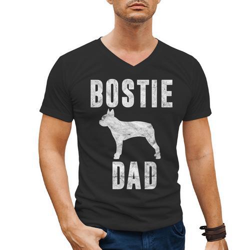 Vintage Boston Terrier Dad Dog Daddy Bostie Father Men's V-Neck T-Shirt - Bostonterriersmerch.com