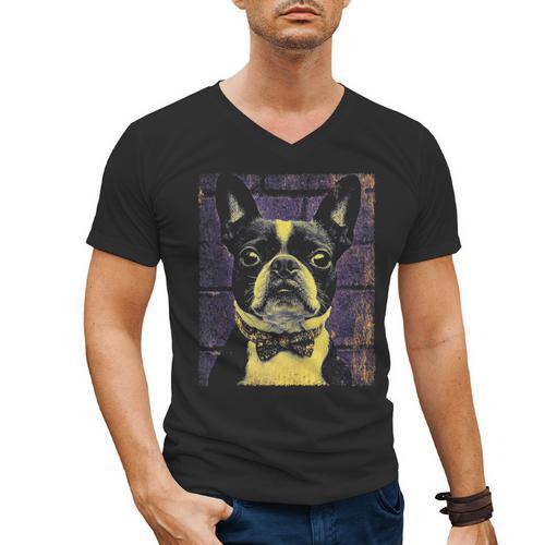 Vintage Boston Terrier Dog Men's V-Neck T-Shirt - Bostonterriersmerch.com
