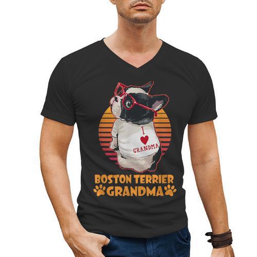 Vintage Boston Terrier Grandma Wear Sunglasses Dog Lover Men Women Girls Kids Men's V-Neck T-Shirt - Bostonterriersmerch.com