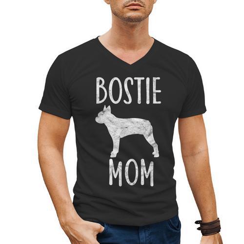 Vintage Boston Terrier Mom Dog Owner Bostie Mother Men's V-Neck T-Shirt - Bostonterriersmerch.com