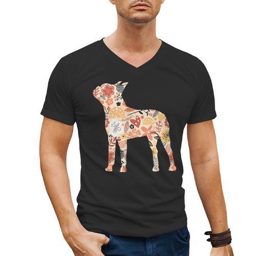 Vintage Floral Boston Terrier For Dog Lover Men's V-Neck T-Shirt - Bostonterriersmerch.com