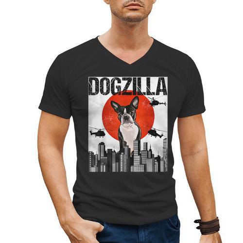 Vintage Japanese Dogzilla Boston Terrier Men's V-Neck T-Shirt - Bostonterriersmerch.com